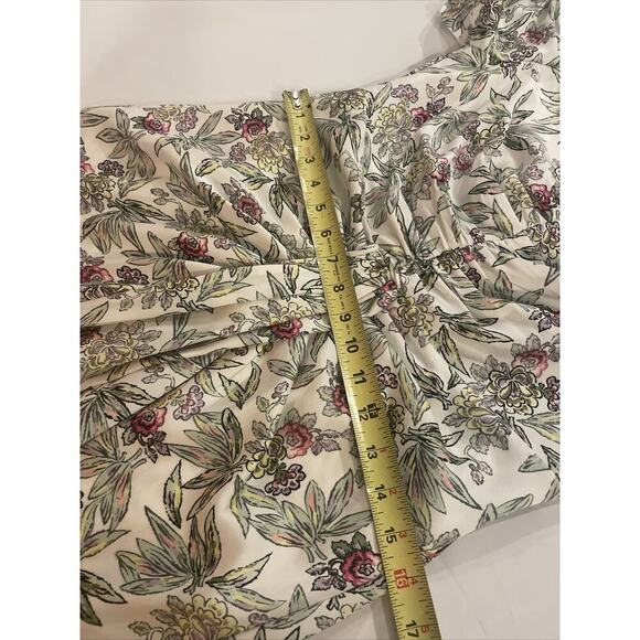 Cinq A Sept Walker Floral Midi Dress 8 Asymmetrical v-neck short sleeves Ivory - Picture 13 of 13